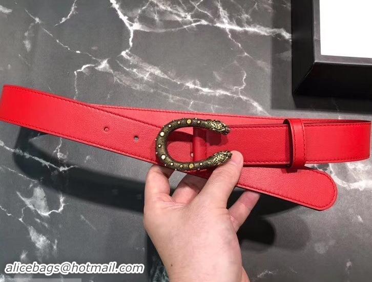 Best Luxury Gucci Width 3.5cm Leather Belt Red with Dionysus Stud Buckle 458957