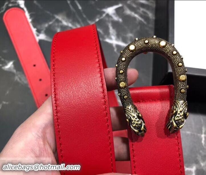 Best Luxury Gucci Width 3.5cm Leather Belt Red with Dionysus Stud Buckle 458957