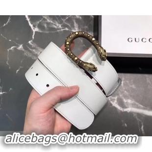 New Fashion Gucci Width 3.5cm Leather Belt White with Dionysus Stud Buckle 458958