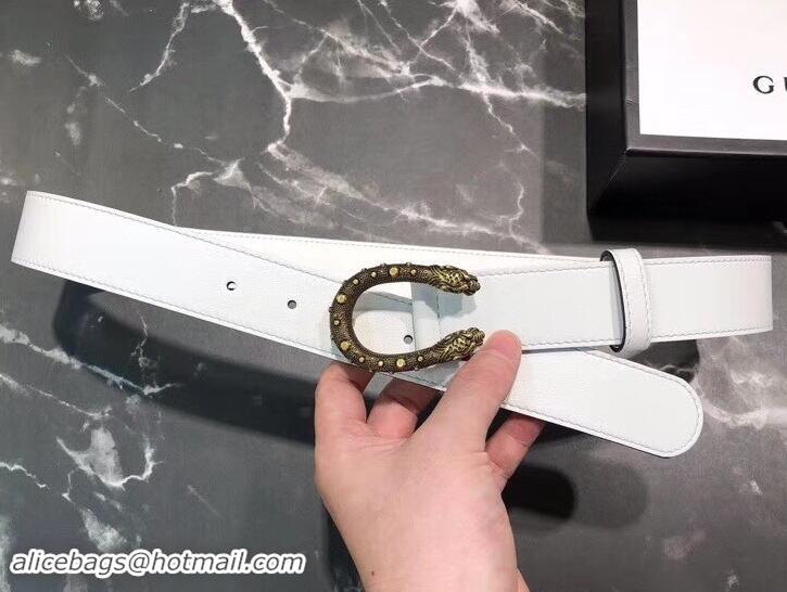 New Fashion Gucci Width 3.5cm Leather Belt White with Dionysus Stud Buckle 458958