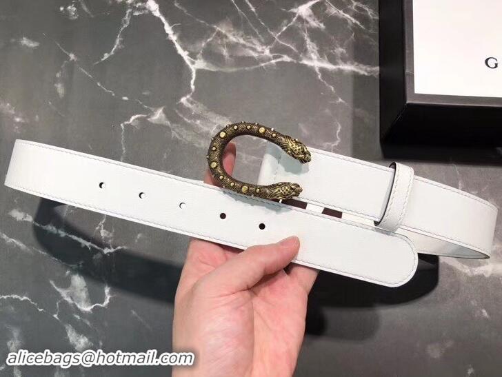 New Fashion Gucci Width 3.5cm Leather Belt White with Dionysus Stud Buckle 458958