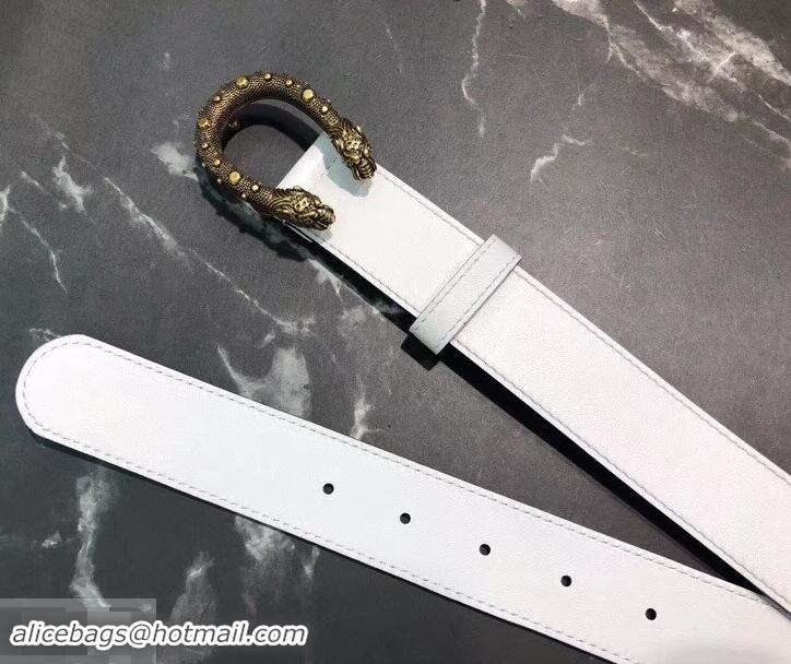 New Fashion Gucci Width 3.5cm Leather Belt White with Dionysus Stud Buckle 458958