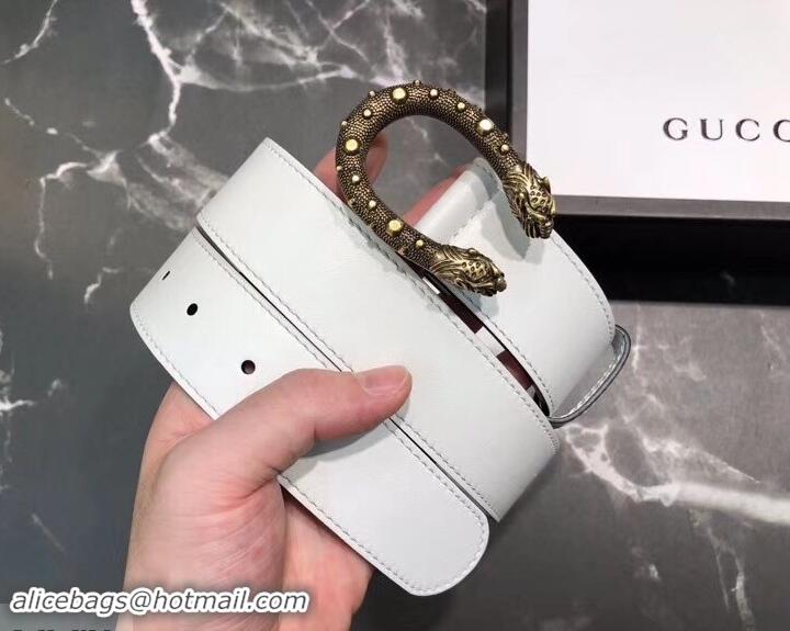 New Fashion Gucci Width 3.5cm Leather Belt White with Dionysus Stud Buckle 458958