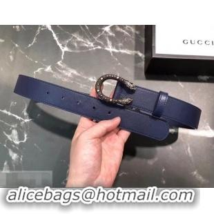 Fashion Gucci Width 3.5cm Leather Belt Navy Blue with Dionysus Stud Buckle 458959