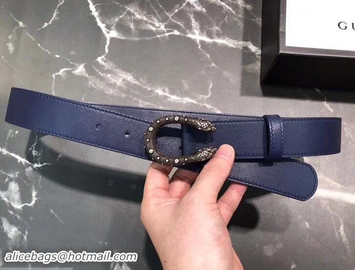 Fashion Gucci Width 3.5cm Leather Belt Navy Blue with Dionysus Stud Buckle 458959