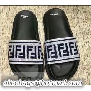 New Fashion Fendi FF Logo Canvas Slides F93116 White 2019