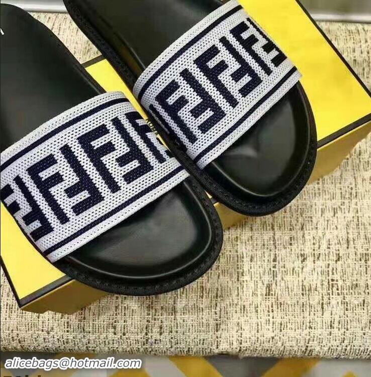 New Fashion Fendi FF Logo Canvas Slides F93116 White 2019