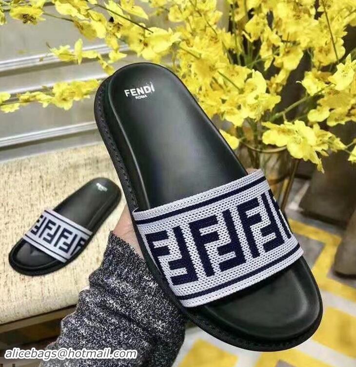 New Fashion Fendi FF Logo Canvas Slides F93116 White 2019