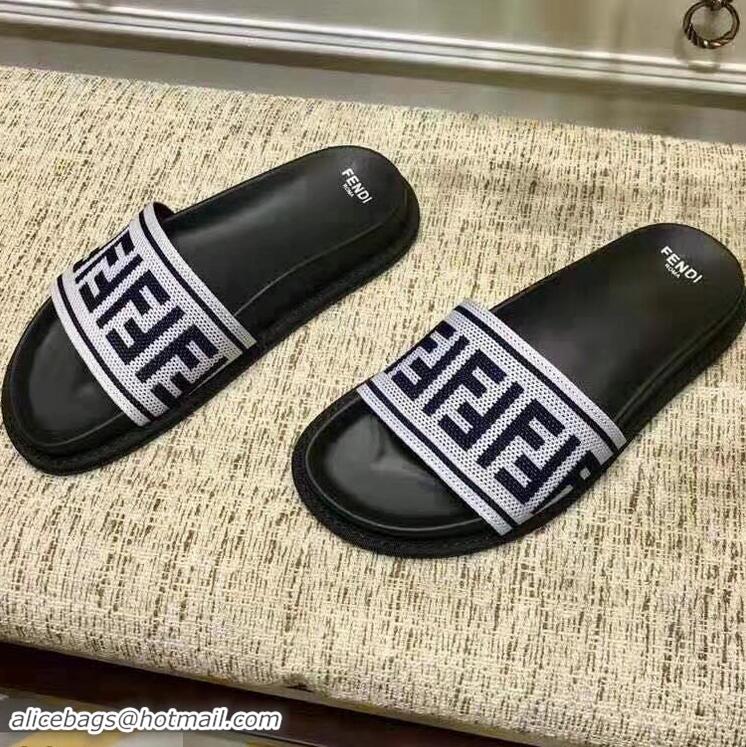 New Fashion Fendi FF Logo Canvas Slides F93116 White 2019