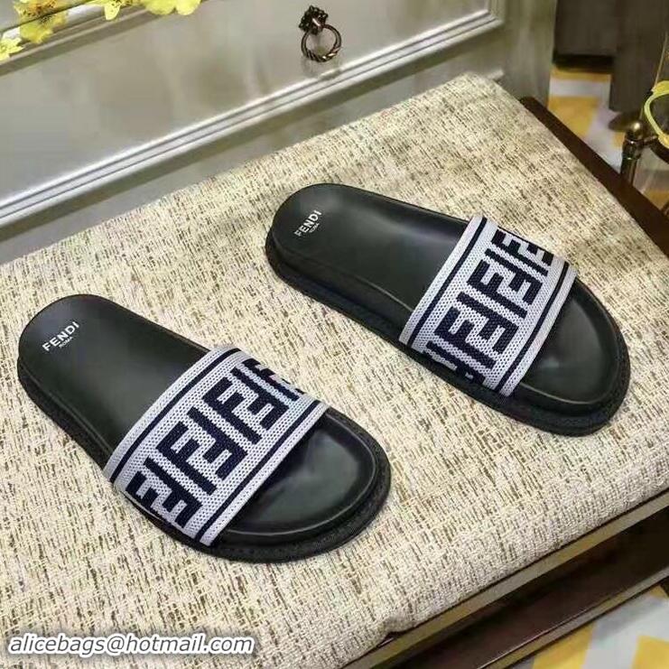 New Fashion Fendi FF Logo Canvas Slides F93116 White 2019