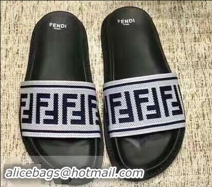 New Fashion Fendi FF Logo Canvas Slides F93116 White 2019