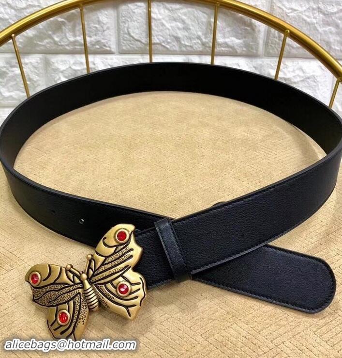 New Design Gucci Width 4cm Leather Belt Black with Butterfly Buckle 458961