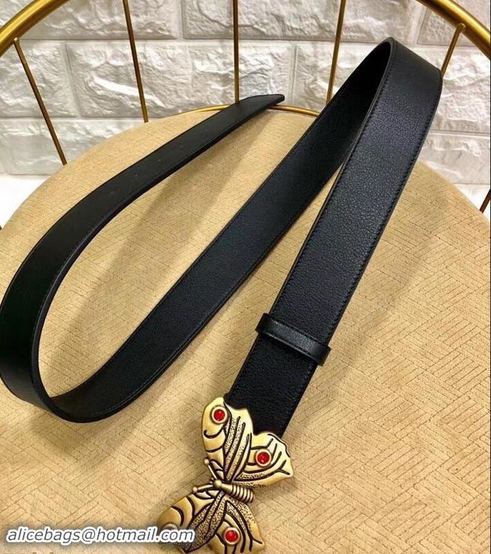 New Design Gucci Width 4cm Leather Belt Black with Butterfly Buckle 458961