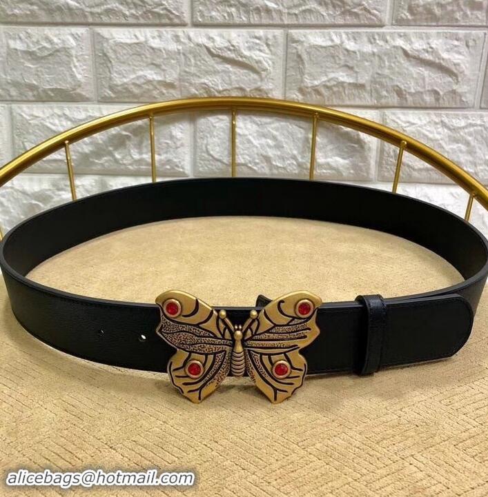 New Design Gucci Width 4cm Leather Belt Black with Butterfly Buckle 458961