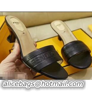 New Fashion Fendi Heel 3.5cm Fendi Roma Embossed Slides F93118 Black 2019