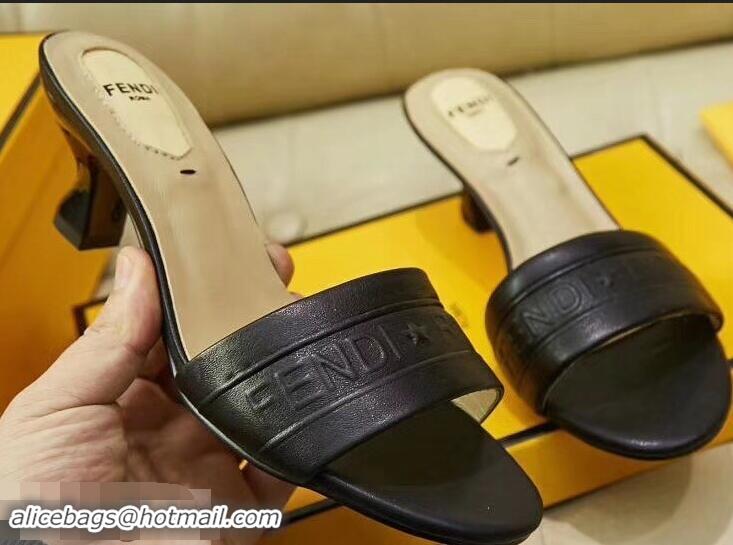 New Fashion Fendi Heel 3.5cm Fendi Roma Embossed Slides F93118 Black 2019