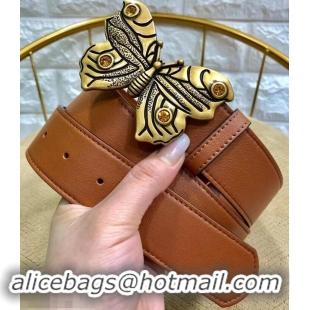 Best Quality Gucci Width 4cm Leather Belt Brown with Butterfly Buckle 458962