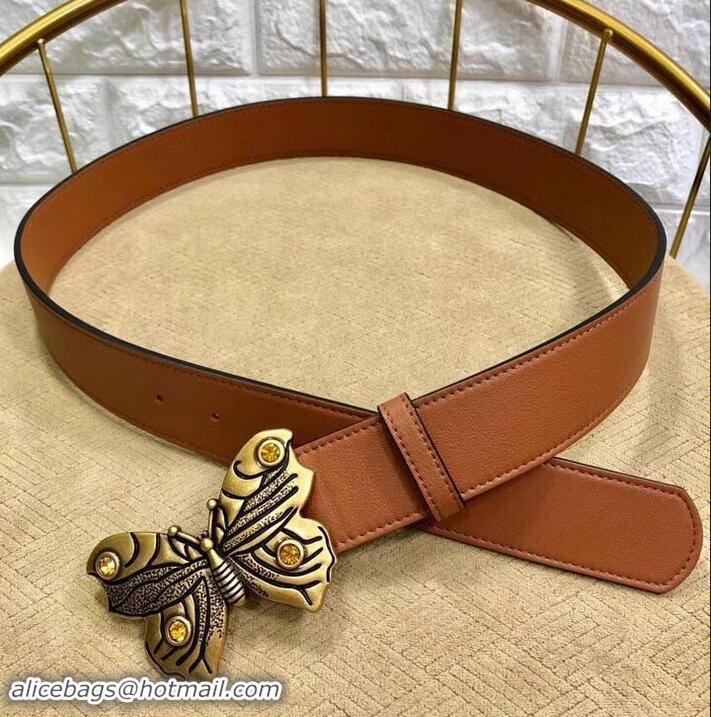 Best Quality Gucci Width 4cm Leather Belt Brown with Butterfly Buckle 458962