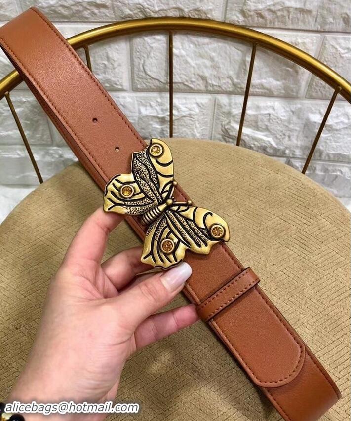 Best Quality Gucci Width 4cm Leather Belt Brown with Butterfly Buckle 458962