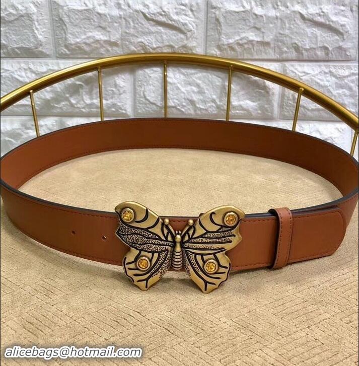 Best Quality Gucci Width 4cm Leather Belt Brown with Butterfly Buckle 458962