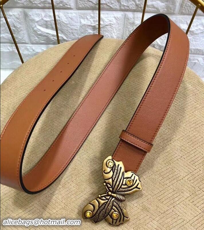 Best Quality Gucci Width 4cm Leather Belt Brown with Butterfly Buckle 458962