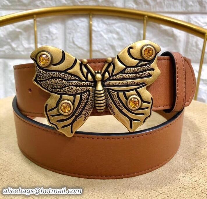 Best Quality Gucci Width 4cm Leather Belt Brown with Butterfly Buckle 458962