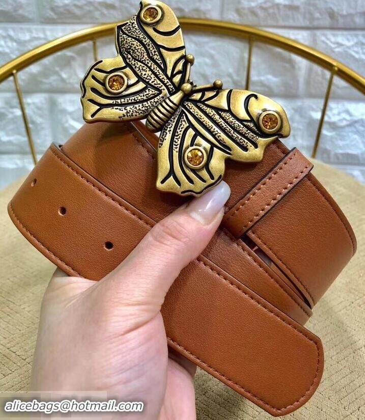 Best Quality Gucci Width 4cm Leather Belt Brown with Butterfly Buckle 458962