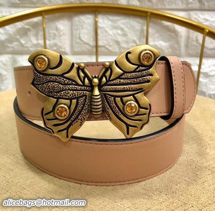 Best Price Gucci Width 4cm Leather Belt Nude with Butterfly Buckle 458964