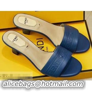 Modern Discount Fendi Heel 3.5cm Fendi Roma Embossed Slides F93118 Blue 2019