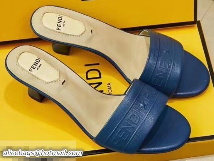 Modern Discount Fendi Heel 3.5cm Fendi Roma Embossed Slides F93118 Blue 2019