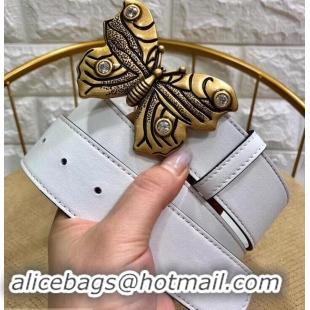 Best Quality Gucci Width 4cm Leather Belt White with Butterfly Buckle 458966