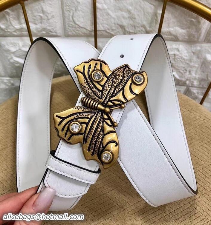 Best Quality Gucci Width 4cm Leather Belt White with Butterfly Buckle 458966