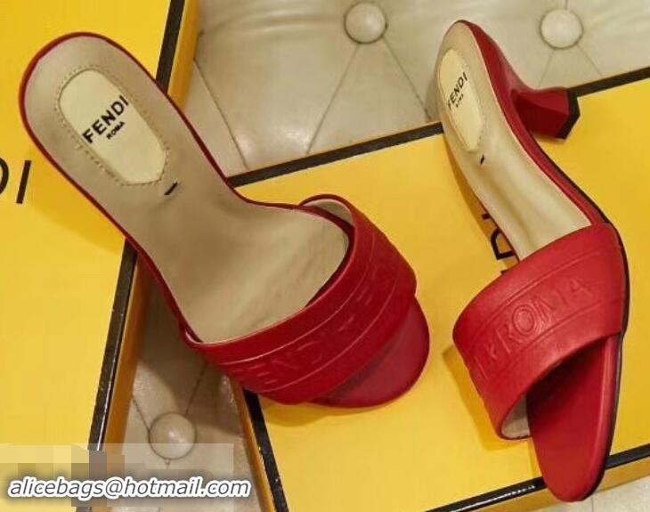 Elegant Cheap Fendi Heel 3.5cm Fendi Roma Embossed Slides F93120 Red 2019