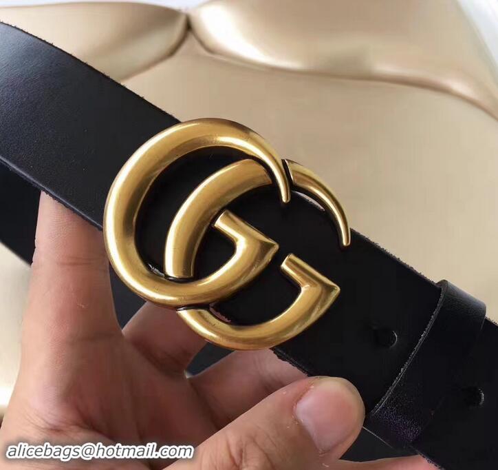 Hot Style Gucci 3.8cm Wide Leather Belt With gold gg buckle black 458967