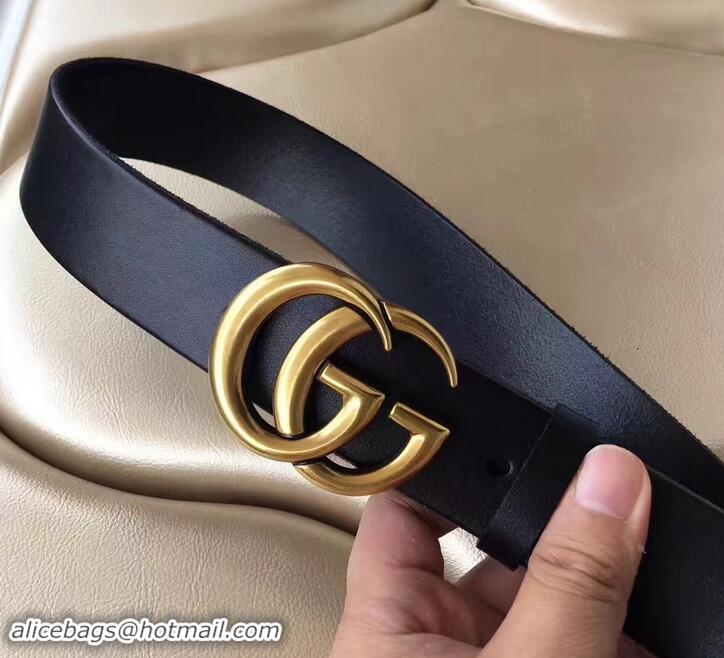 Hot Style Gucci 3.8cm Wide Leather Belt With gold gg buckle black 458967