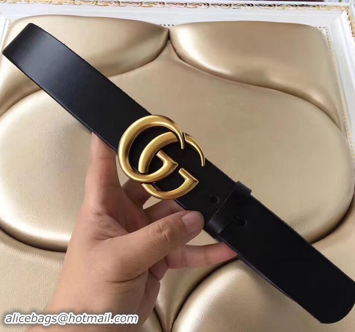 Hot Style Gucci 3.8cm Wide Leather Belt With gold gg buckle black 458967