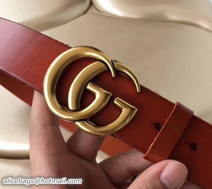 Best Price Gucci 3.8cm Wide Leather Belt With gold gg buckle burgundy 458967