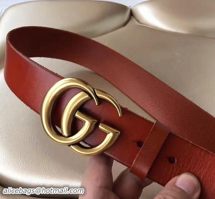 Best Price Gucci 3.8cm Wide Leather Belt With gold gg buckle burgundy 458967