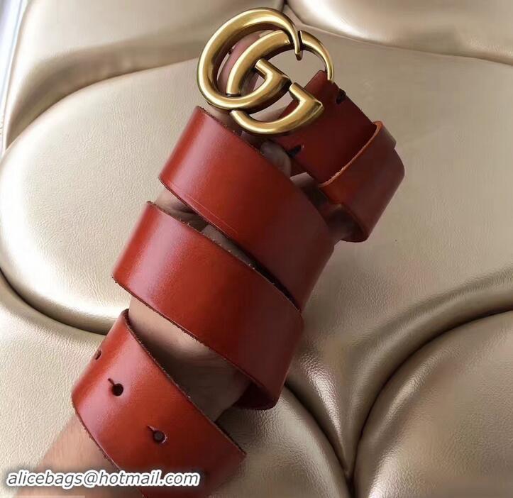 Best Price Gucci 3.8cm Wide Leather Belt With gold gg buckle burgundy 458967