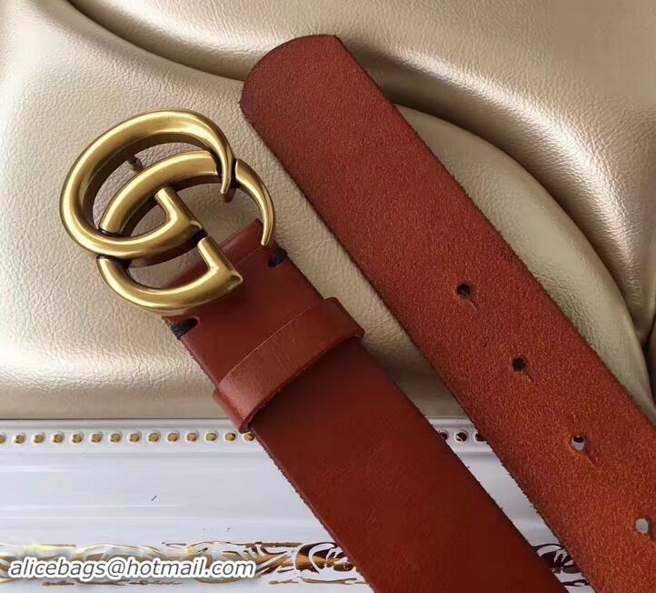 Best Price Gucci 3.8cm Wide Leather Belt With gold gg buckle burgundy 458967