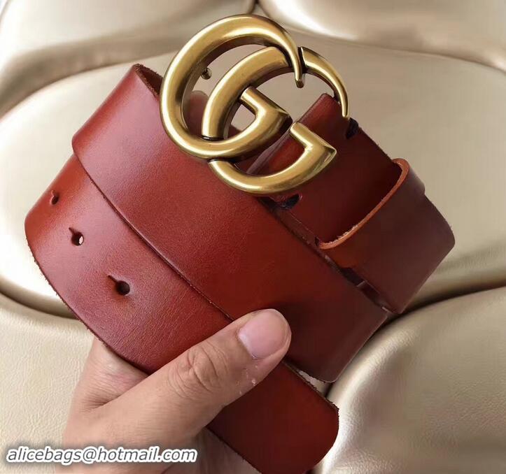 Best Price Gucci 3.8cm Wide Leather Belt With gold gg buckle burgundy 458967