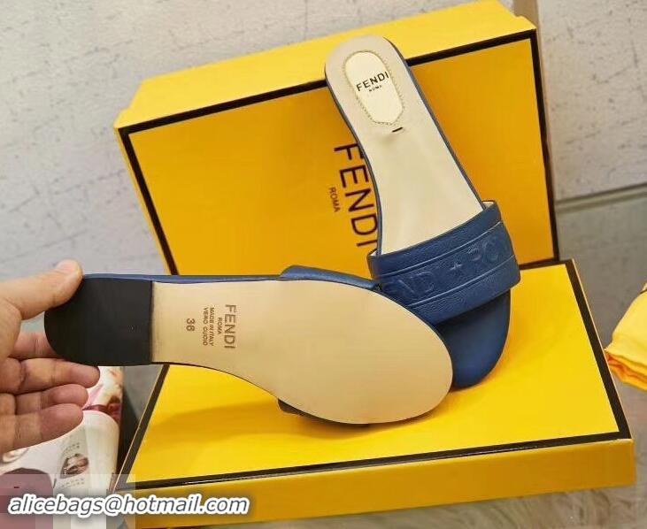 Promotional Fendi Fendi Roma Embossed Flat Slides F93121 Blue 2019