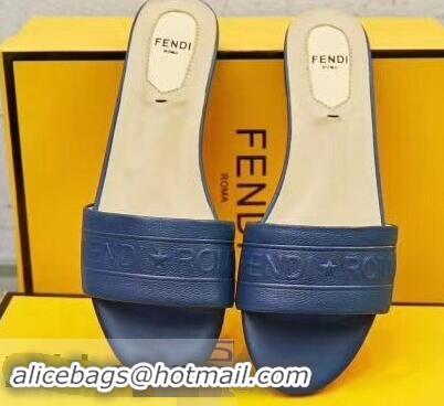 Promotional Fendi Fendi Roma Embossed Flat Slides F93121 Blue 2019