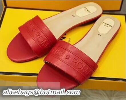 Low Cost Fendi Fendi Roma Embossed Flat Slides F93121 Red 2019