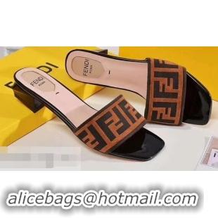 Low Price Fendi Heel 3.5cm Square-Toe FF Logo Slides F93129 Coffee 2019