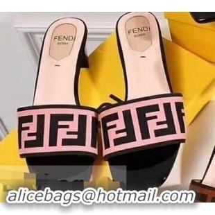 Discount Design Fendi Heel 3.5cm Square-Toe FF Logo Slides F93129 Pink 2019