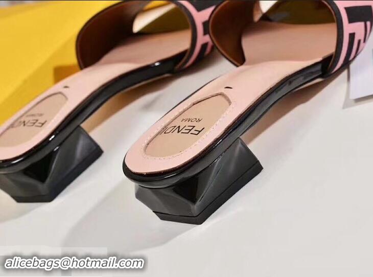 Discount Design Fendi Heel 3.5cm Square-Toe FF Logo Slides F93129 Pink 2019