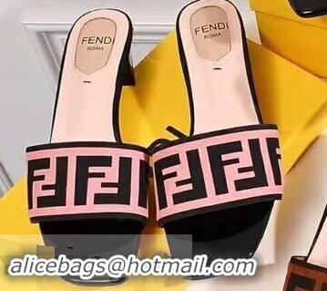 Discount Design Fendi Heel 3.5cm Square-Toe FF Logo Slides F93129 Pink 2019