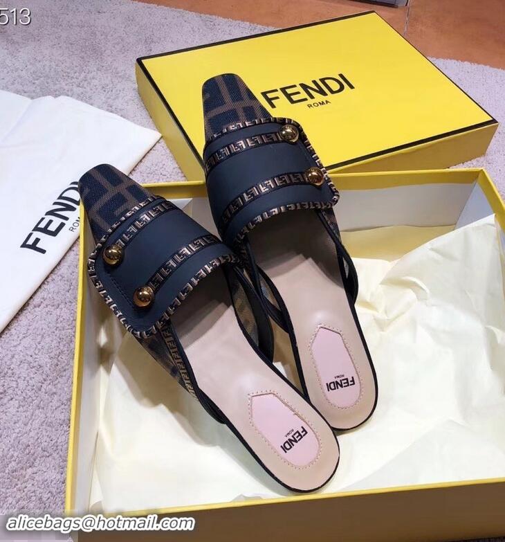 Most Popular Fendi FF Fabric Sabots Slippers F93601 Black 2019