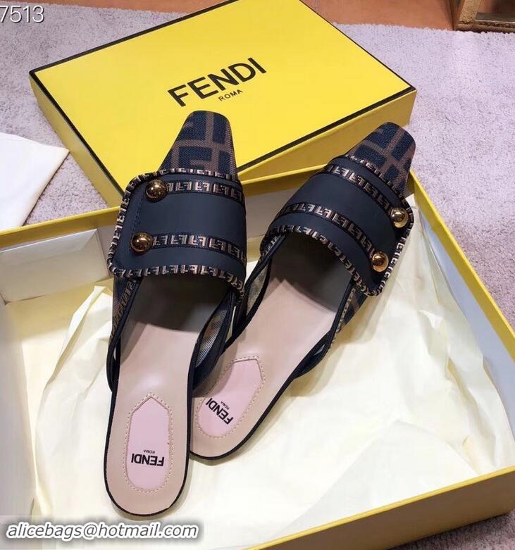 Most Popular Fendi FF Fabric Sabots Slippers F93601 Black 2019